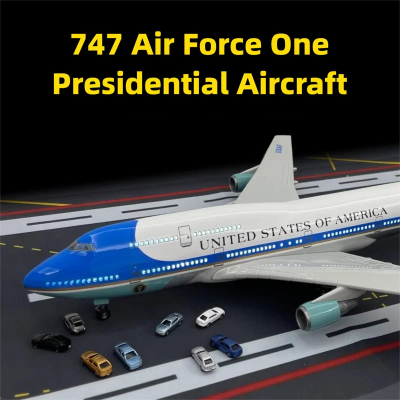 Air Force One Boeing 747 1/150 scale resin diecast model airplane, 47cm, with lights, children's toy collectible, miniature item