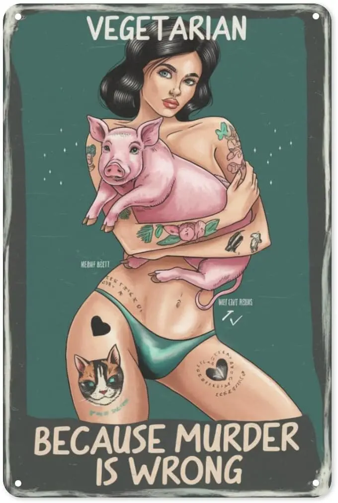 Оловянная вывеска веганского активиста 8X12 дюймов, металлические настенные рисунки на растительной основе для кухни, кафе и экологически чистый домашний декор с ретро-типографией