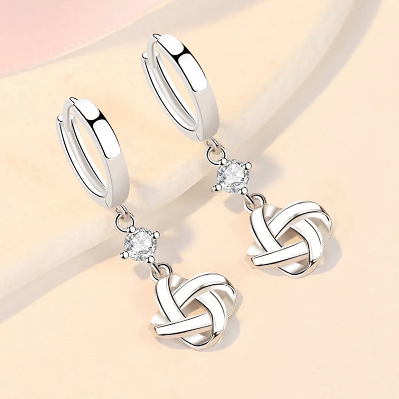 KOFSAC Fashion Ins Earrings Interwoven Patterns Temperament White Earrings 925 Sterling Silver Ear Buckle Lady Zircon Jewelry