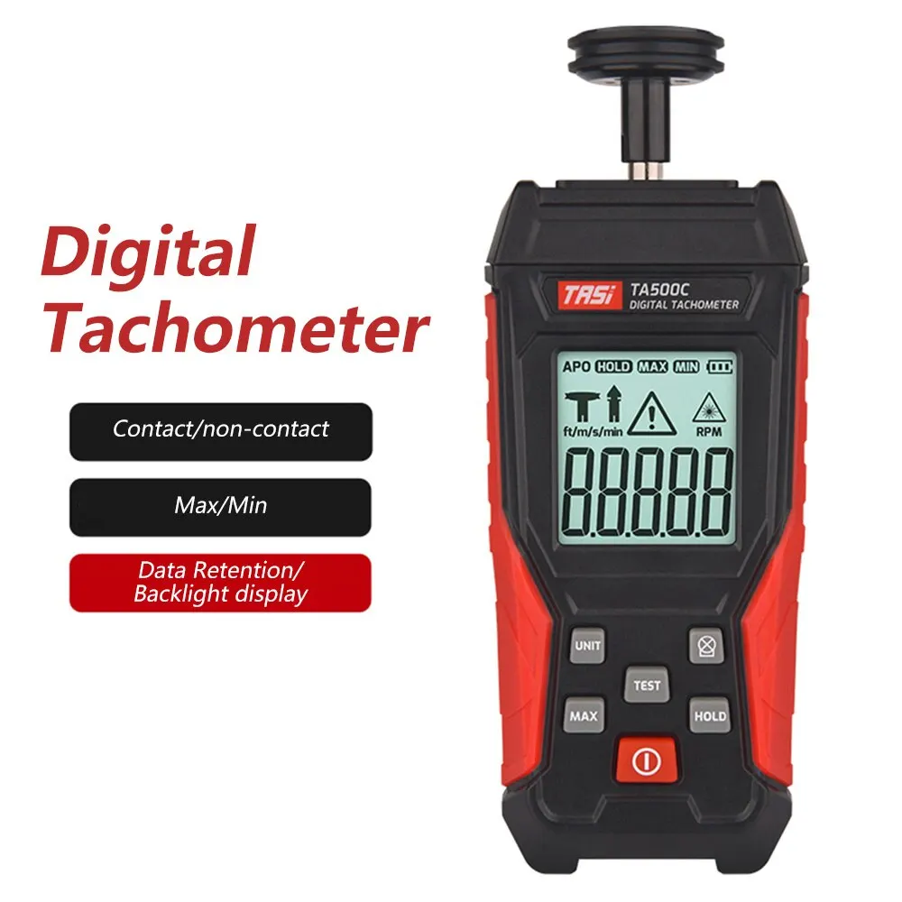 A500C Digital Laser Tachometer 3~100000RPM Rang Rpm Meter 2-in-1 Contact/Non-contact Tacometro Backlight Unit Switch Speedomet