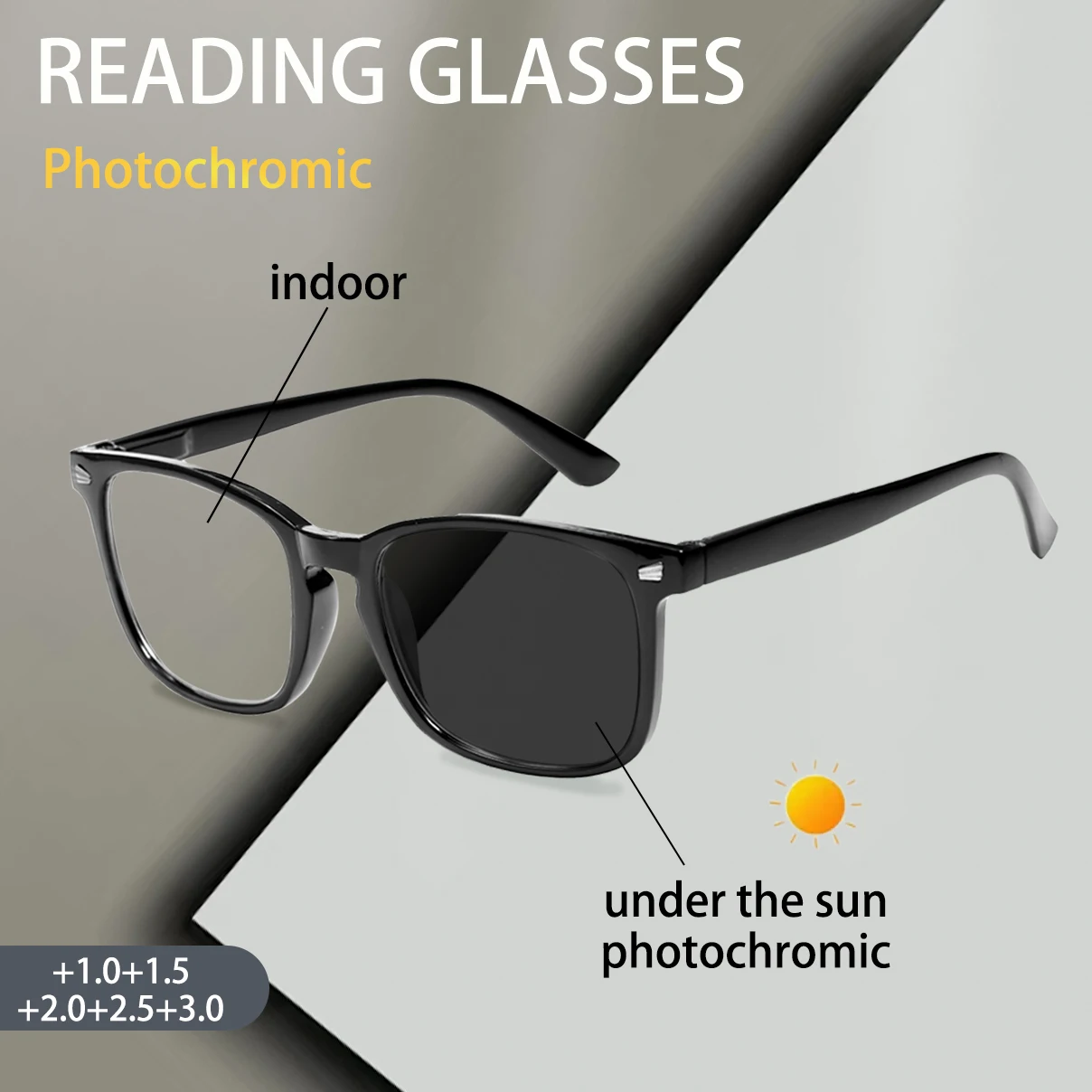 Photochromic Reading Glasses for Men and Women Ultralight Flexible Anti-Blue Light Readers,+1.0 to+3.0
