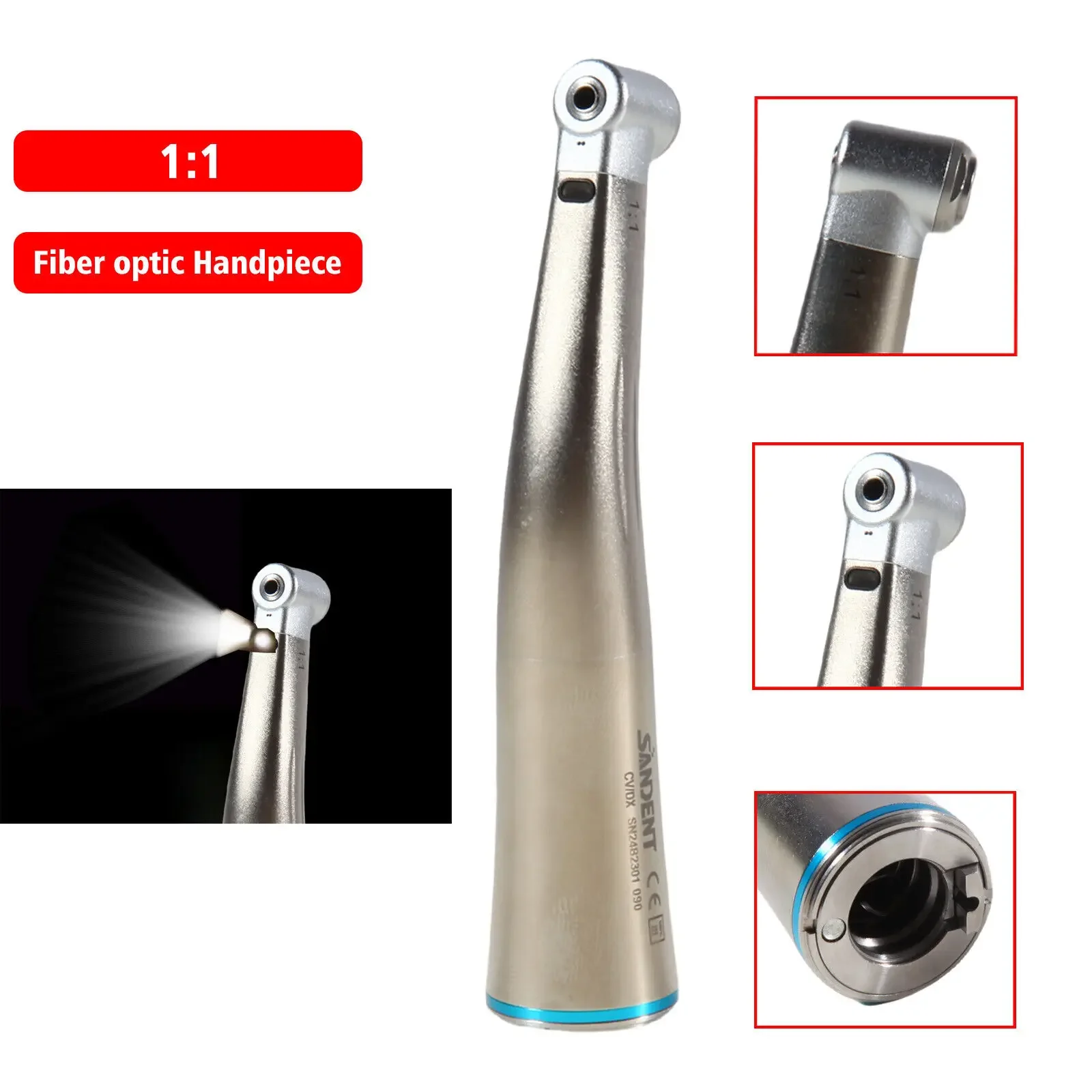 1PCS Dental LED Fiber Optic Contra Angle 1:1 Low Speed Handpiece Fit Nsk/Kavo