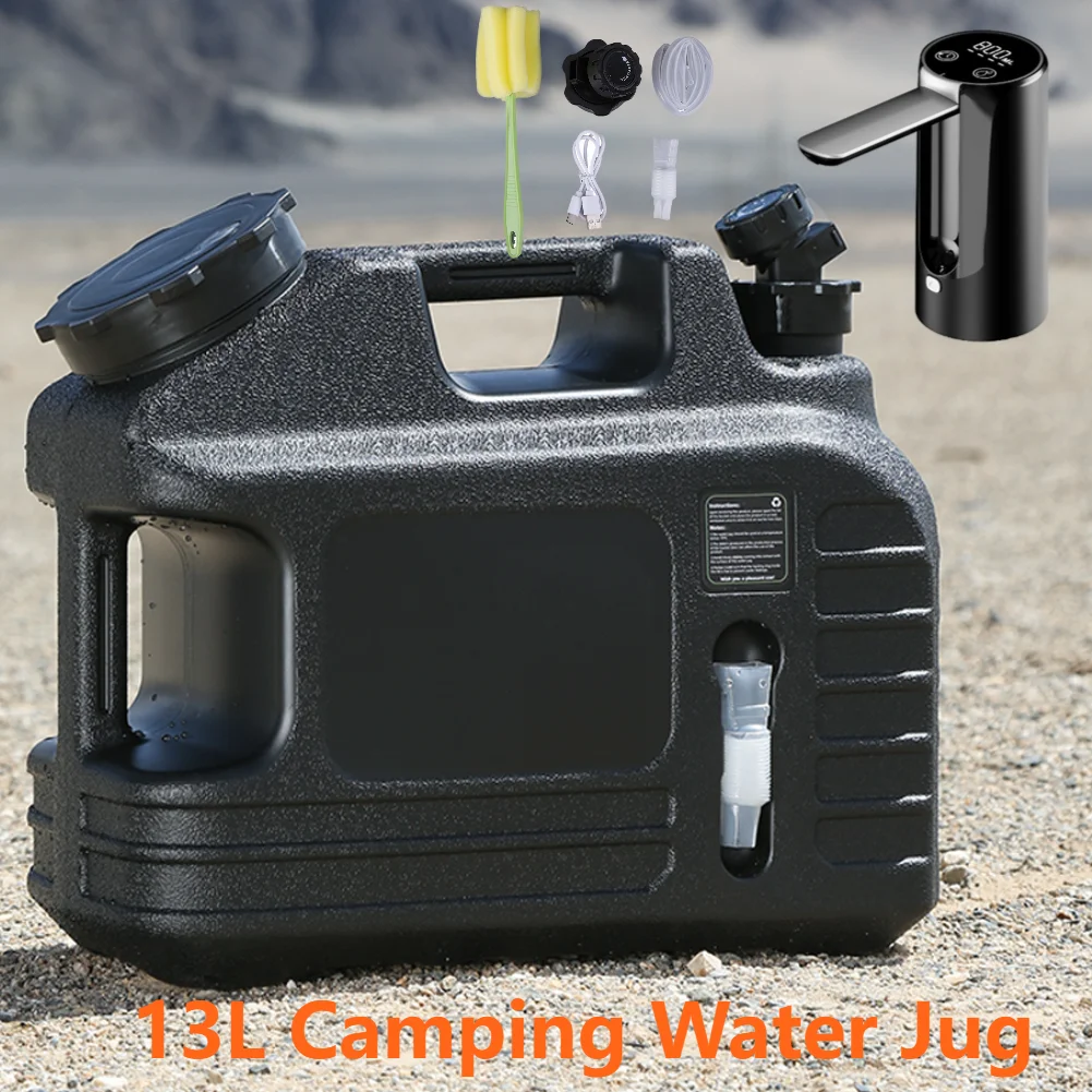 13L Camping Water Container with WaterPump Faucet Emergency Water Bucket Leakproof Portable Water Tank for Outdoor Hiking Picnic
