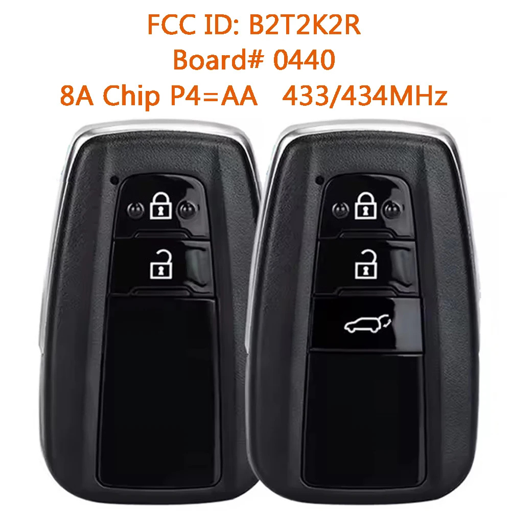 

B2T2K2R Smart Remote Key Fob for Toyota Avalon Highlander RAV4 2019 2020 2021 2022 2023 Board#0440 8A Chip P4=AA 433/434MHz