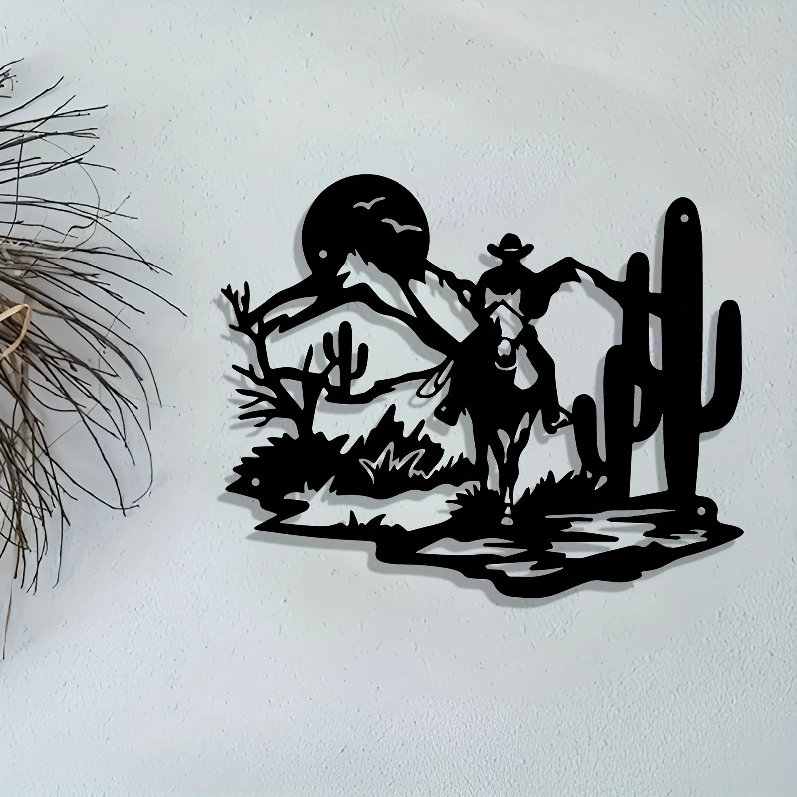 Western Cowboy Iron Wall Art Rustic Ranch Cacti Landscape Silhouette Home Office Cabin Decor Gift Ornament