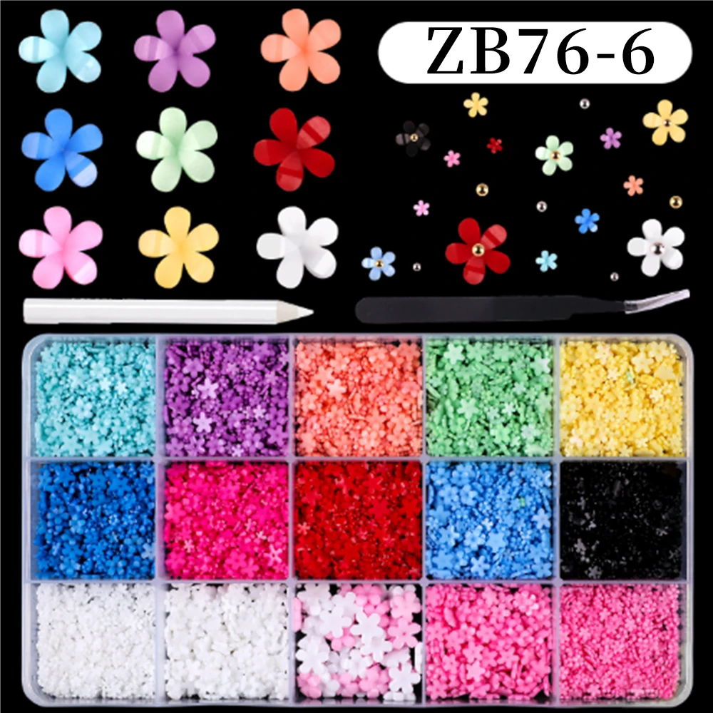 12/15 grades 3d flor de cinco pétalas decorações da arte do prego com contas de caviar colorido primavera floral encantos do prego diy manicure acessório