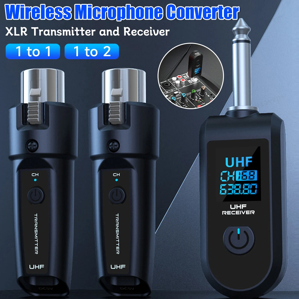 UHF Wireless Dynamic Microphone Converter XLR or 6.5 Transmitter and Receiver Microphone Wireless System Microphone Plug Play