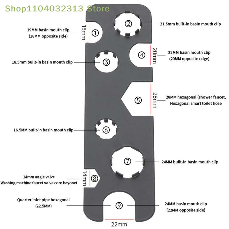 9-in-1 Faucet Aerator Removal Tool Metal Key for Hidden Threads Compatible with TJ TT JR STD- Includes Sizes M16 M18 M20 M22 M24