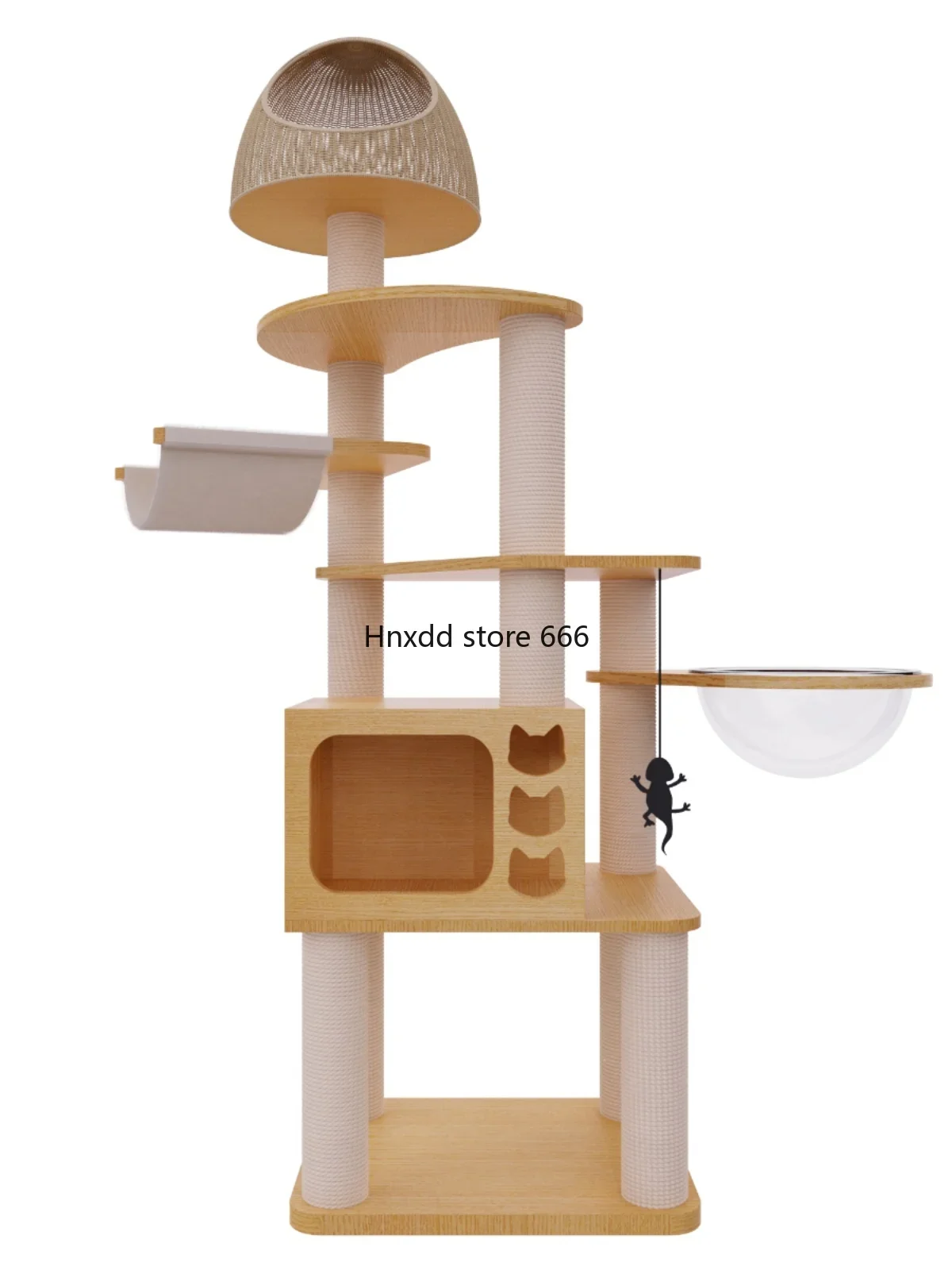 Luxury solid wood cat climbing frame integrated cat scratching board space capsule cat frame