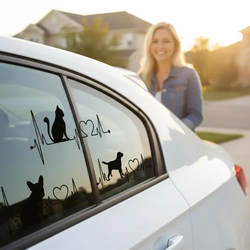 

2PCS Car Sticker Pet Cat Heartbeat Lifeline Creative Truck Automobiles Motorcycles Exterior Accessories