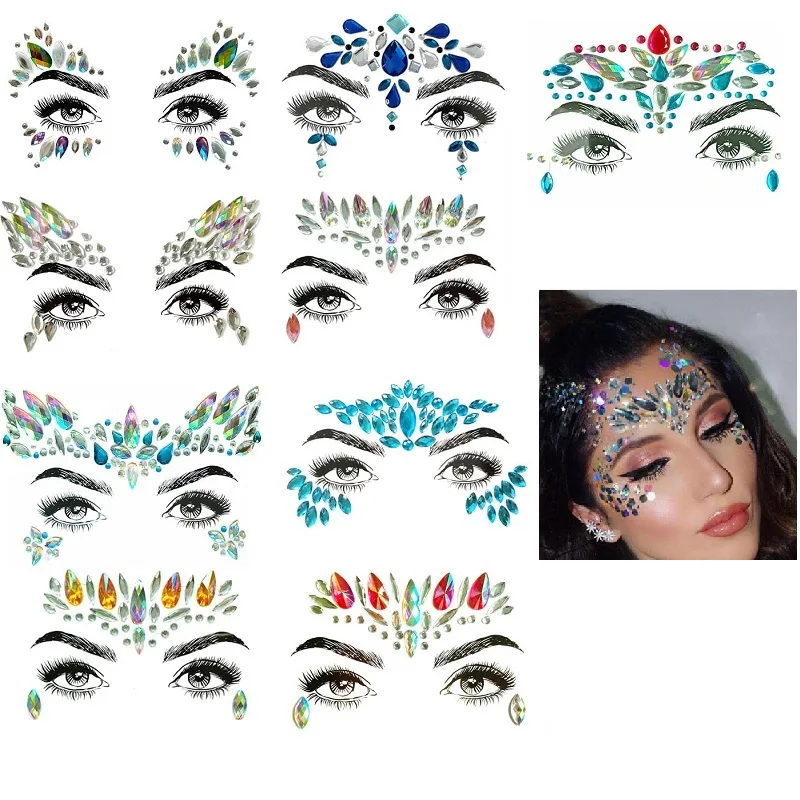 Glitter Face Stickers Women Sexy Tattoos Rhinestones for Face Diamonds Fake Tattoo for Woman Festivals Art Makeup Crystals