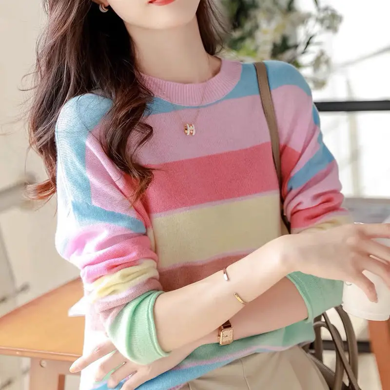 Fashion Female Sweater Luxury Korean Tops Womens Sweaters Designer Striped Knitted Kawaii Cashmere 2024 Trend Cute Pullover New