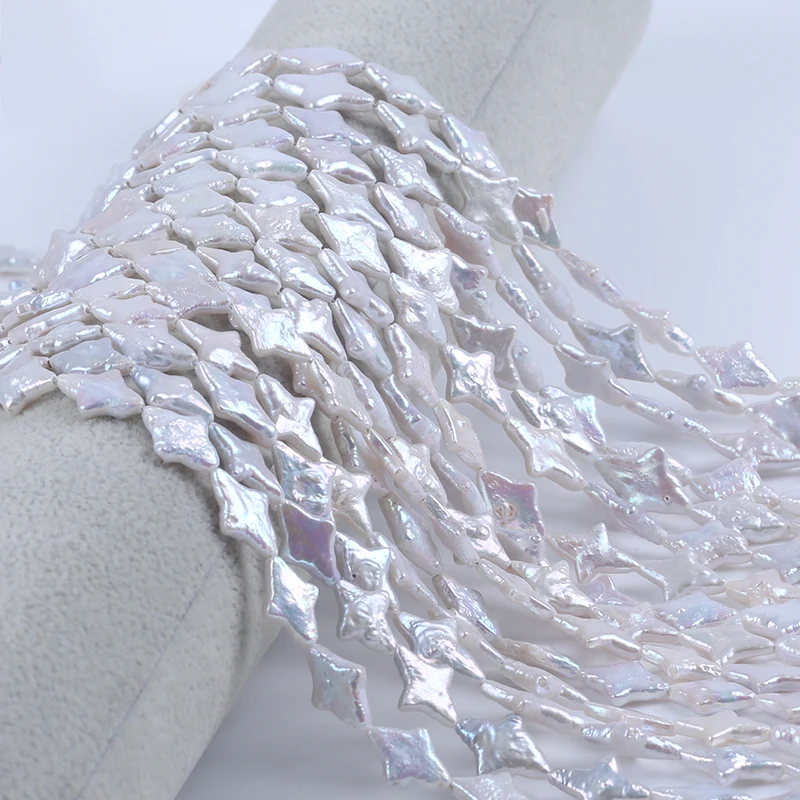 

10*15mm White Four Pointed Star Shape Freshwater Pearl Straight Hole Strands for Jewelry Making