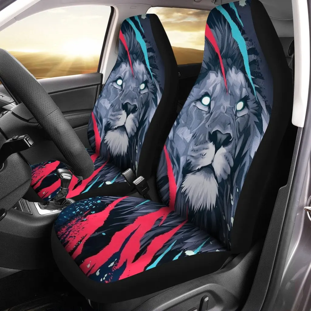 

Great Gift For Dad Lion Car Seat Covers Painting Artwork, Universal Front Seat Protective Cover