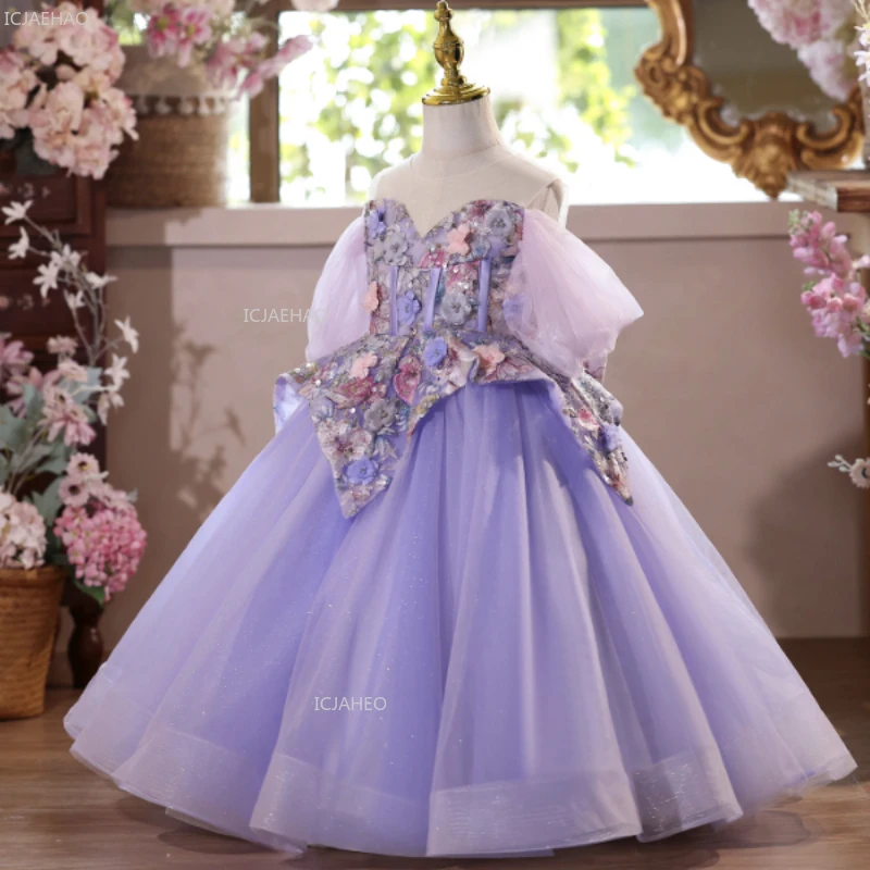 Girls Princess Party Dress Children Evening Pageant GownBirthday Celebration Formal Wear Kids Piano Performance Host Wedding