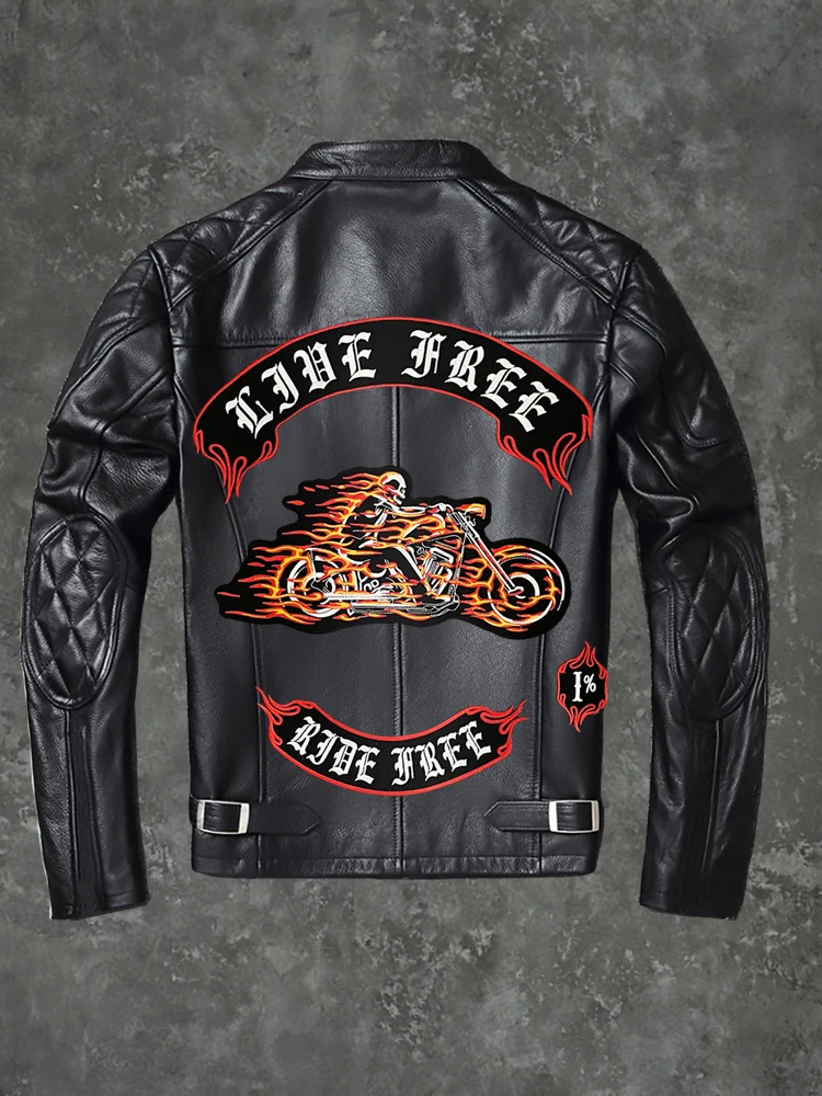 LIVE FREE RIDE FREE Flame Motorcycle Soul Chariot Large Embroidery Patch Jacket Back Decoration Badge DIY Hand Sewing 33*38CM — zdjęcie 2