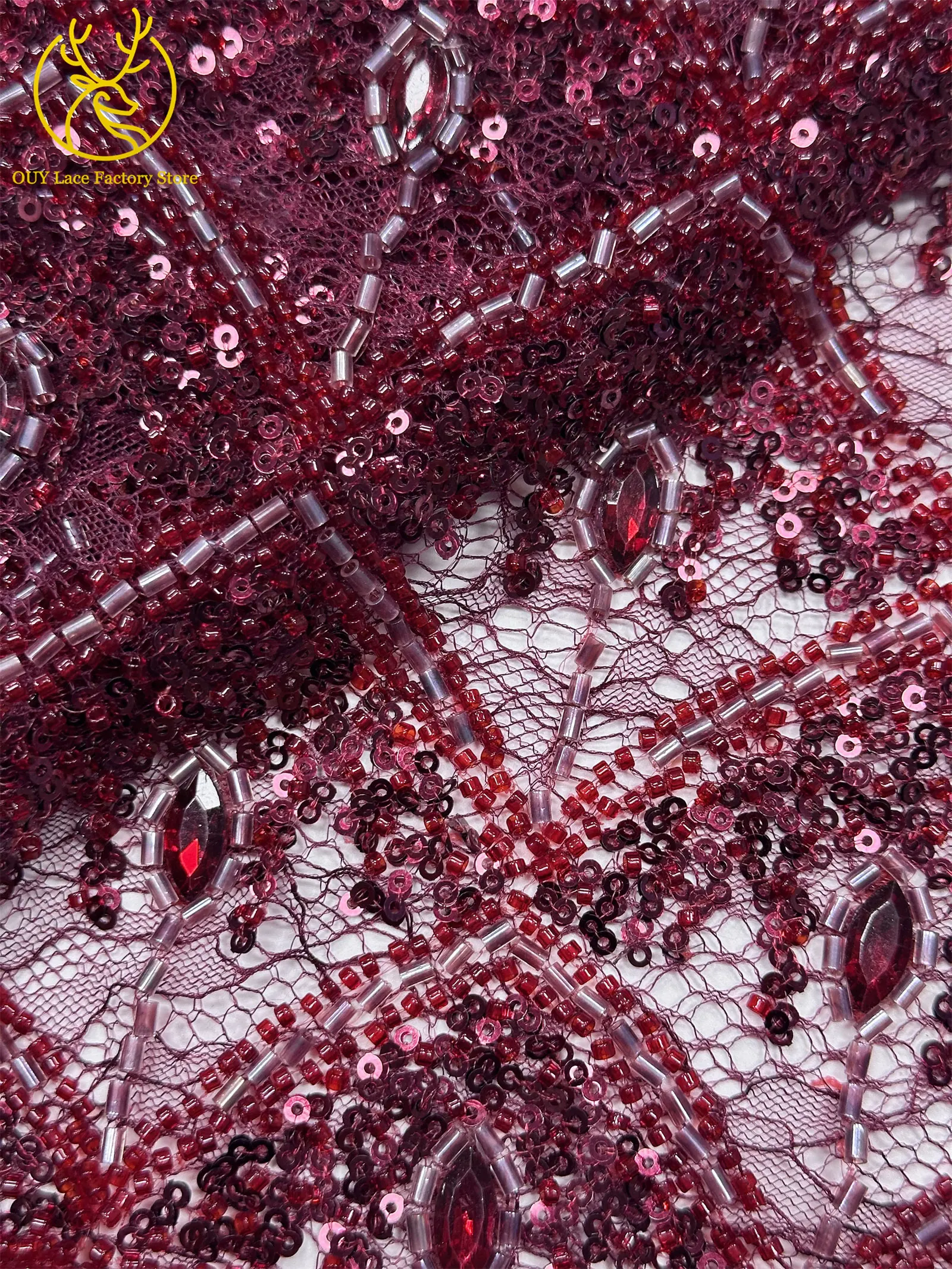Hochwertiger Österreichischer Diamant-Stein-Spitzenstoff 2026 Afrikanischer Perlen-Pailletten-Spitzenstoff Nigerianische Spitze für Brautkleider und Hochzeitskleider – Detail 28