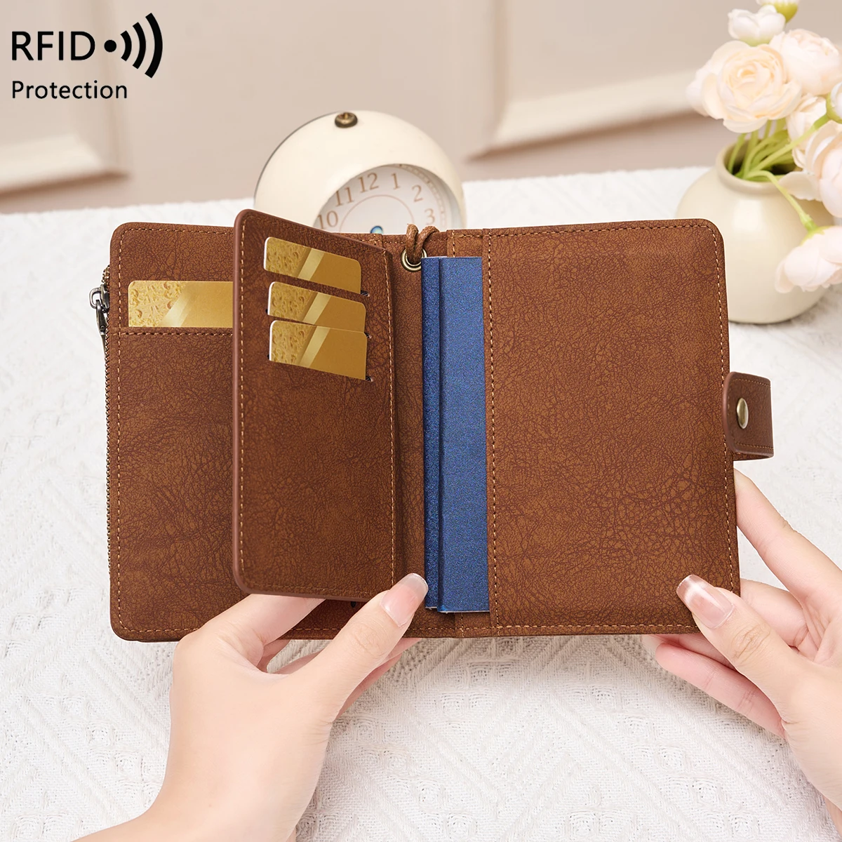 Multi-Functional RFID Blocking Passport Wallet with Multiple Compartments Zipper Buckles Travel Document Storage Bag view 6