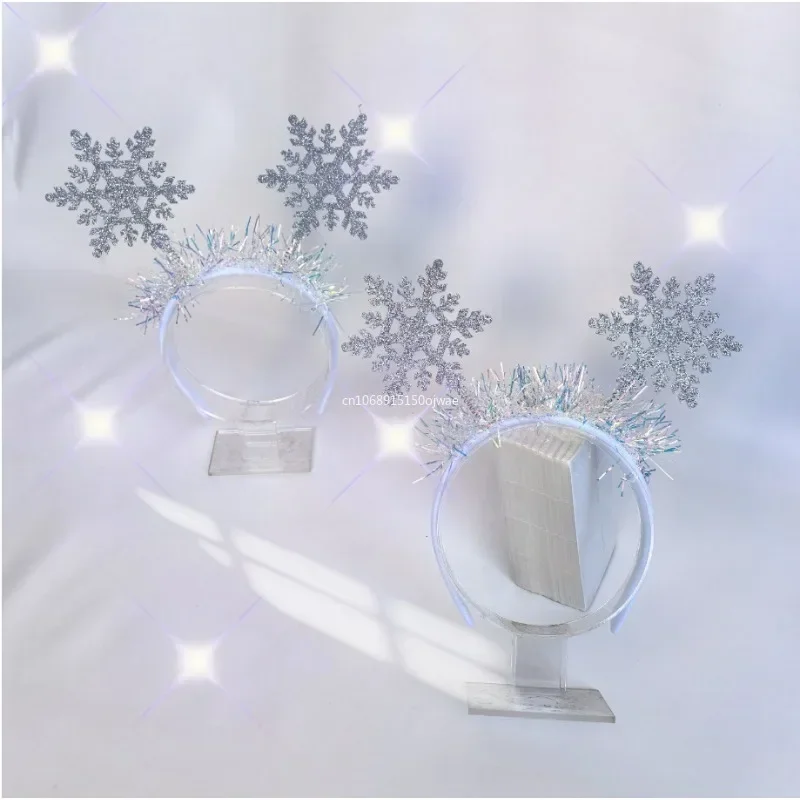 White Snowflake Sequin Decorative Hair Hoop Christmas Headbands Stage Performance Props and Hair Accessories 머리띠