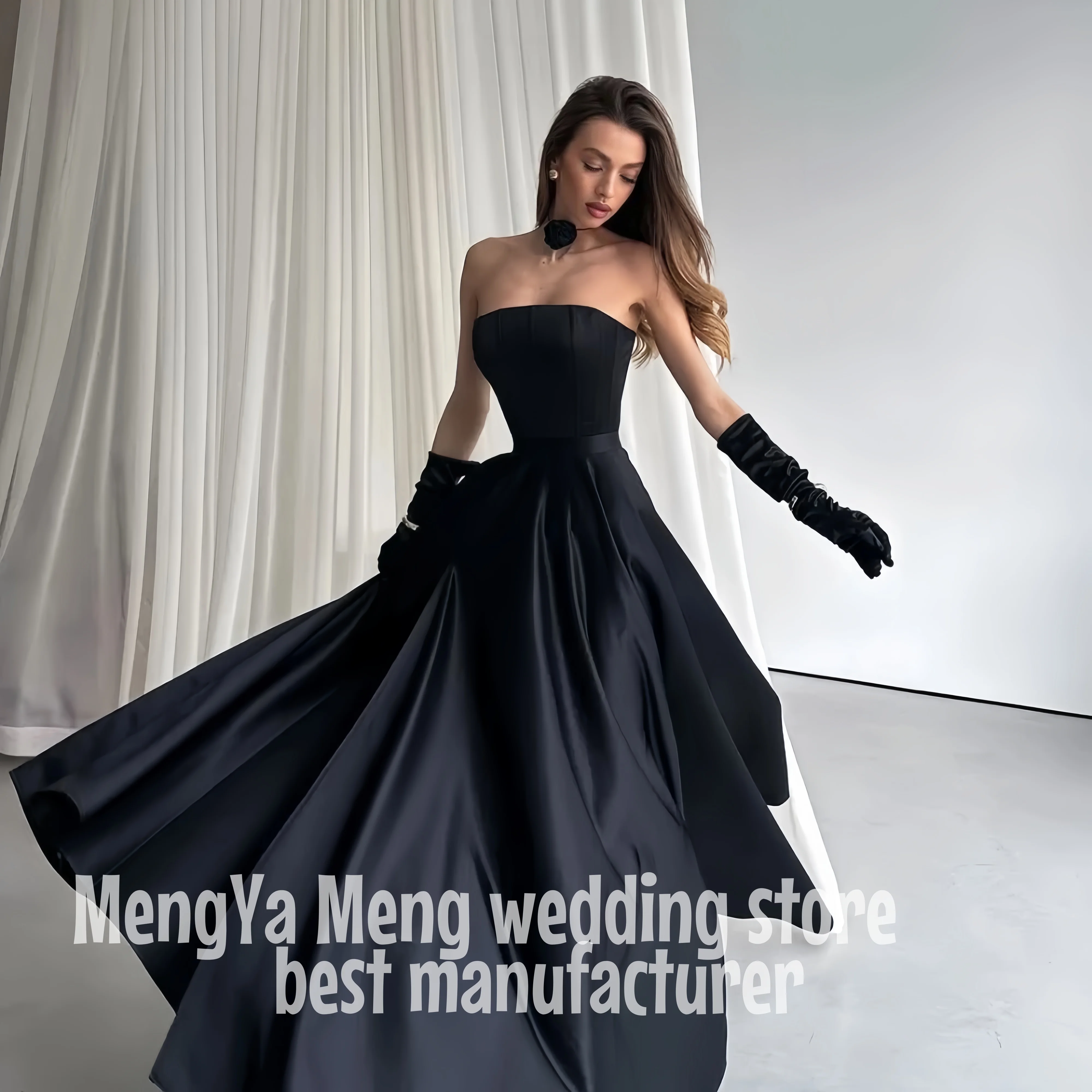 ZHUISHU Customized Black Strapless Side High Split Prom Dress A-Line Lace-Up vestidos de noiva Detachable Sleeves Formal Evening