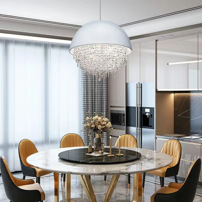 Modern Led Crystal Pendant Lights Semicircle Style Hanging Lustres Suspension Lamp for Dining Room Bedroom Home Decor Fixtures