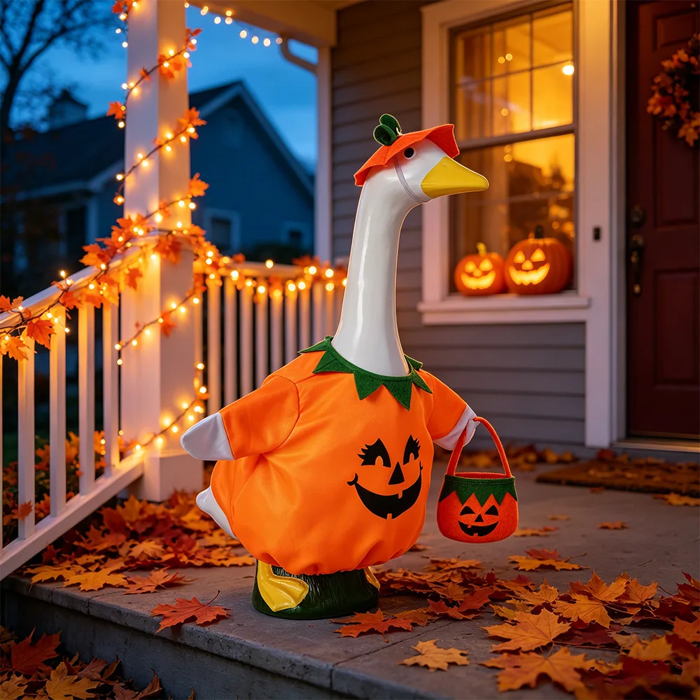 Halloween Pig Pumpkin Set 23 Inch Orange Felt Cloak and Hat for Outdoor Lawn Festival Decoration (Goose Not Included)