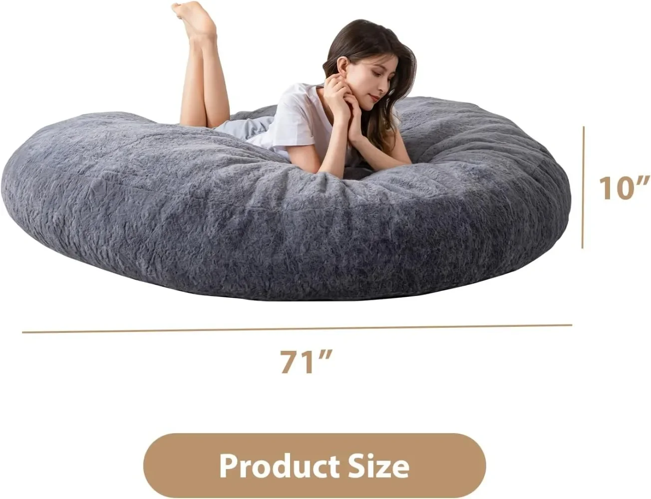 3 in 1 Bean Bag Chair, Convertible Chair Folds from Bean Bag to Lounger, High-Density Foam Filling, Faux Fur Big Sofa Bed