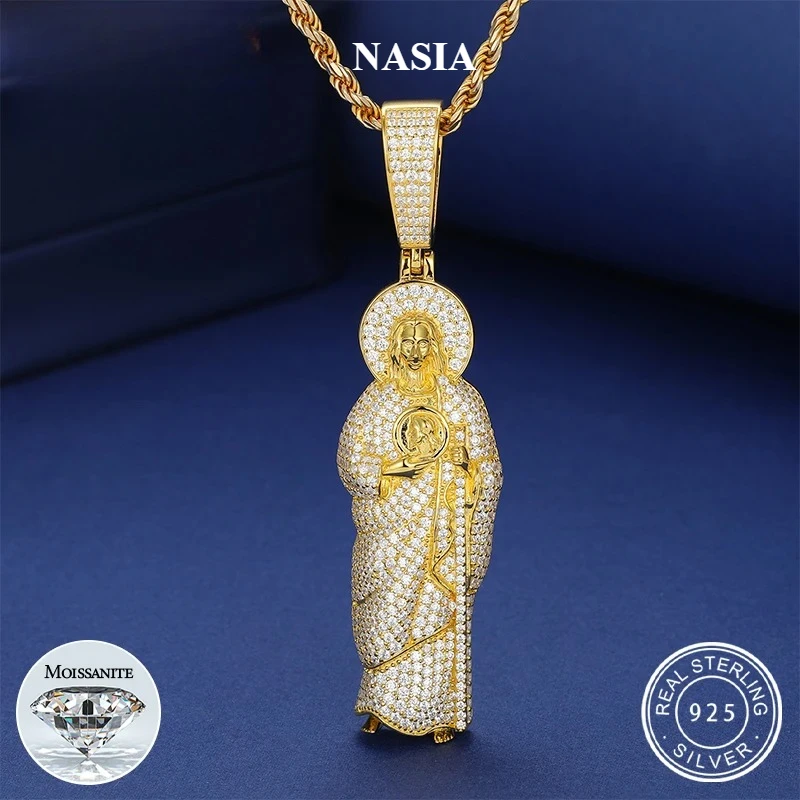 NASIA Solid S925 Sterling Silver San Pendant Necklace Moissanite Pass Diamond Tester Religion Pendant Mens Jewelry 2026
