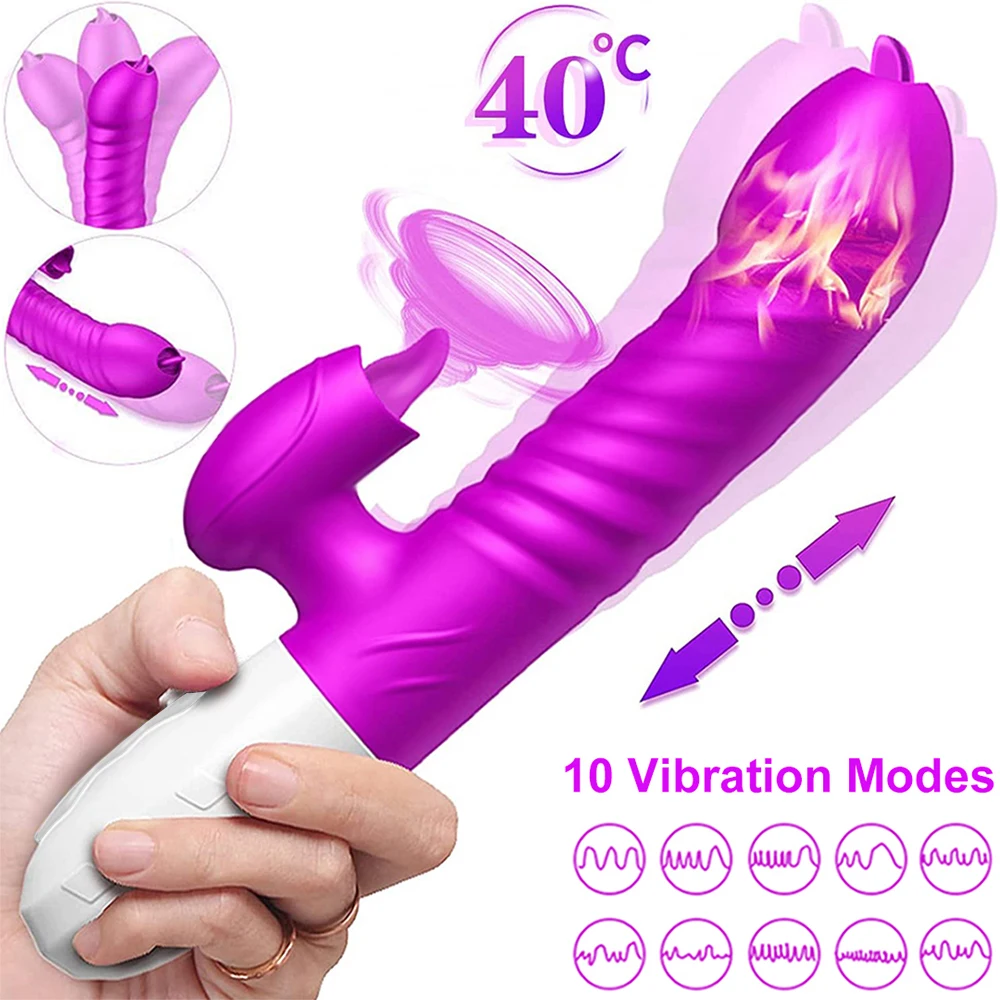 2 In 1 Vibrator For Women Licking Machine Clitoris Stimulator G-Spot Powerful Vibro Dildo Wand Female Clit Sucker Adult Sex Toys