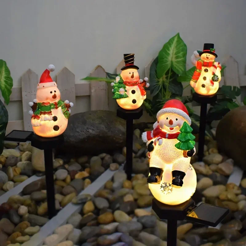 

2024 Christmas LED Solar Lights Outdoor Waterproof Lawn Stake Lamp Garden Resin Snowman Decoration Yard Home Holiday Santa Claus