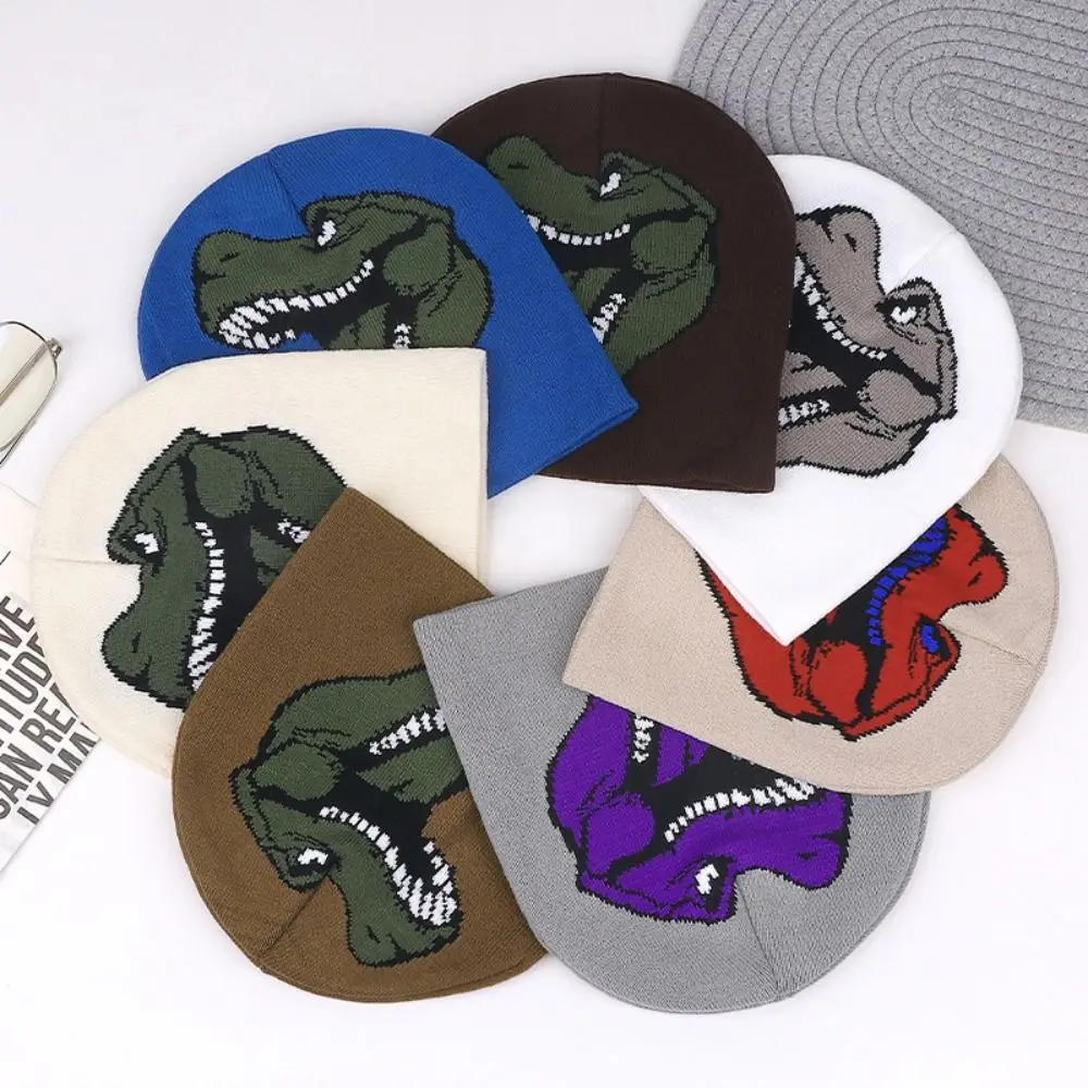 Gifts Knitted Dinosaur Beanie Warm Stretch Fit Winter Beanie Pullover Dinosaur Pattern Knitted Beanie Hat Daily Outfits