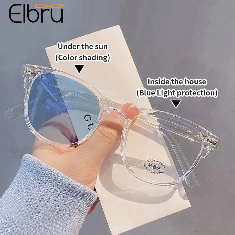 

Elbru фотохромные очки для близорукости для мужчин и женщин, прозрачные очки с защитой от синего света, неокрашенные очки для близорукости, диоптрии унисекс 0-600