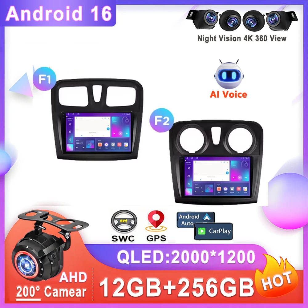 

Car Radio Android 16 For Renault Logan 2 2012 - 2022 Sandero 2 2013 - 2022 Stereo Head Unit Multimedia Player No 2din DVD 5G BT