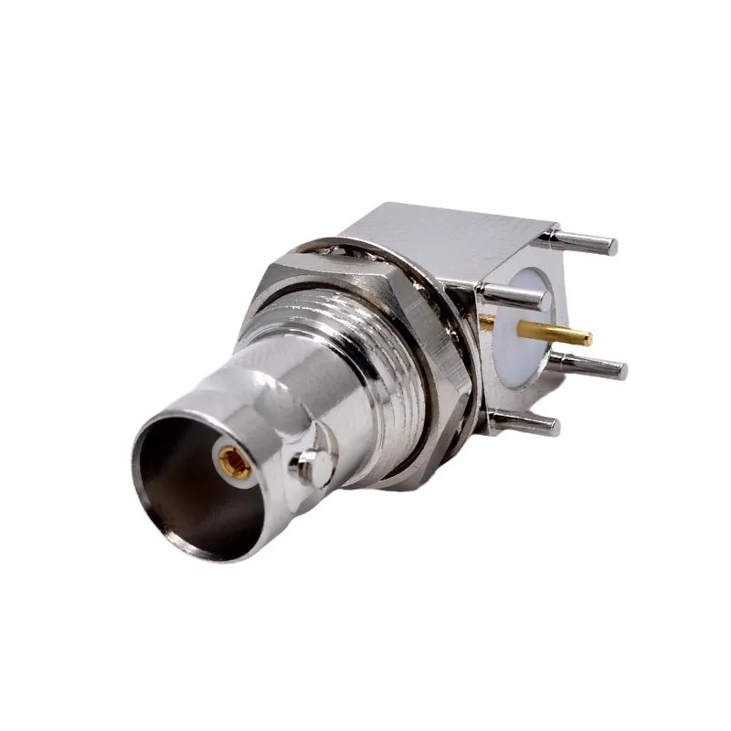 50pcs Copper BNC Female Jack Socket Right Angle 4 Pin PCB Panel Mount  Connector Center Solder Chassis Adapter BNC-KWE