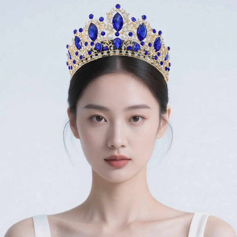 

1PCS Baroque Queen Large Crystal Tiara Crown Elegant Princess Tiara Bridal Pageant Hair Jewelry Headpiece