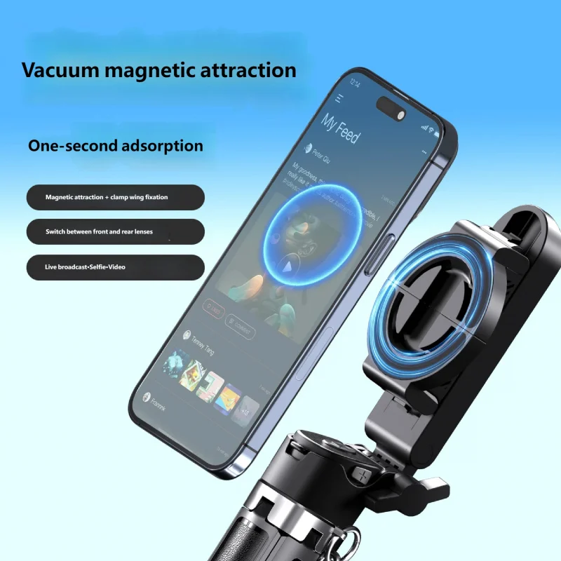 Magnetic Selfie Stick Tripod Anti-shake Extendable Phone Holder for Live Streaming Vlog Zoom Travel iPhone Samsung Android