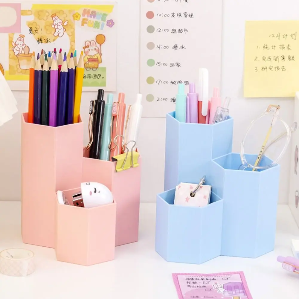 INS Storage Box Pen Holder 3-Grid Simple Pencil Case Large-capacity Desktop Organizer Student