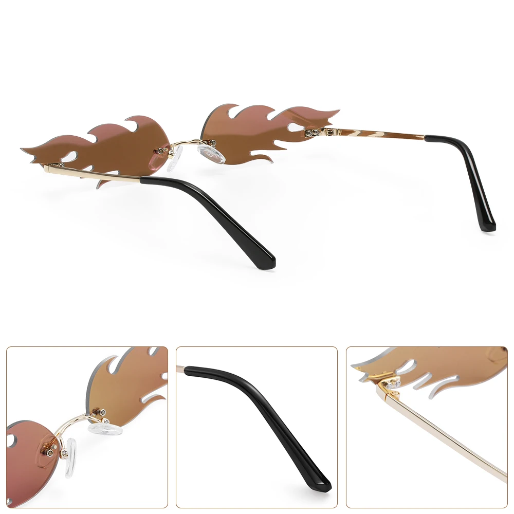 Streetwear Narrow Sunglasses Eyewear Rimless Wave Sun Glasses Fire Flame Fashion Sunglasses