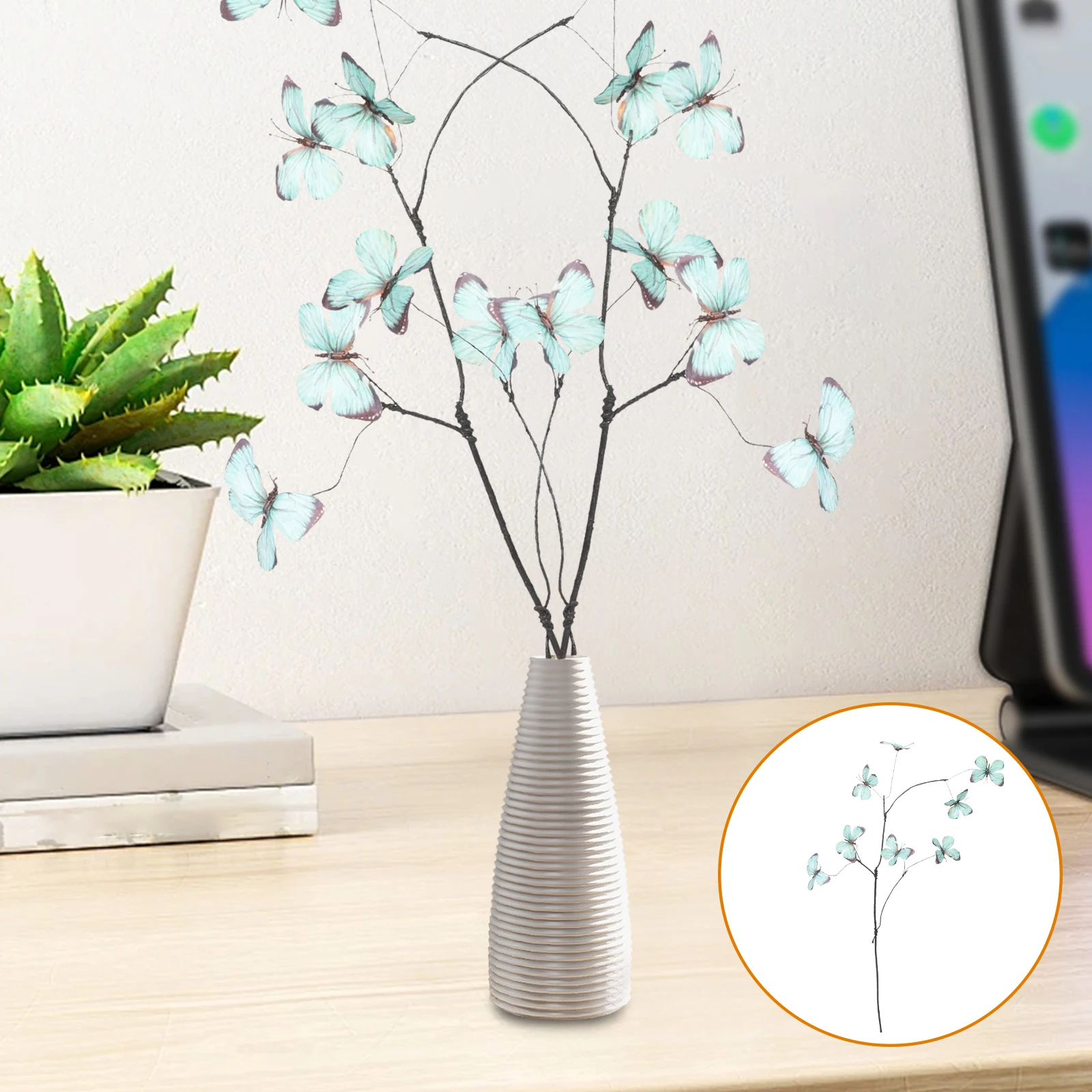 

2pcs Artificial Butterfly Branches Fake Floral Arrangement Simulation Twig Stems Wedding Home Decoration Butterfly Flower