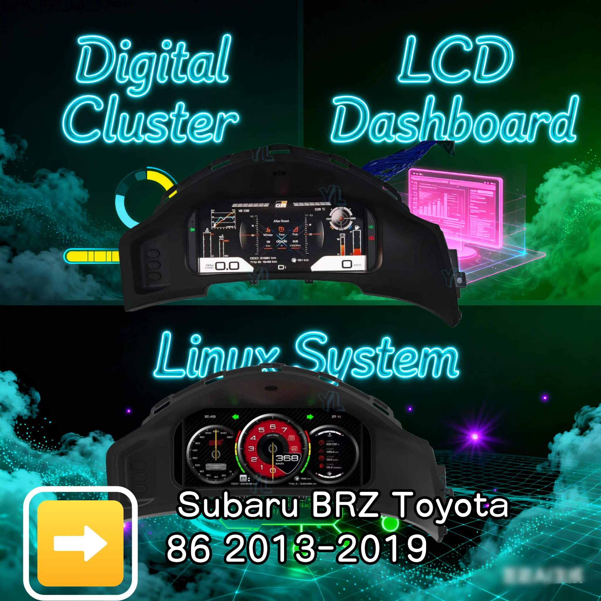 

N 12,3-дюймовый ЖК-дисплей, цифровой кластер для Subaru BRZ Toyota 86 2013-2019, ЖК-дисплей, приборная панель, спидометр, одометр, приборная панель