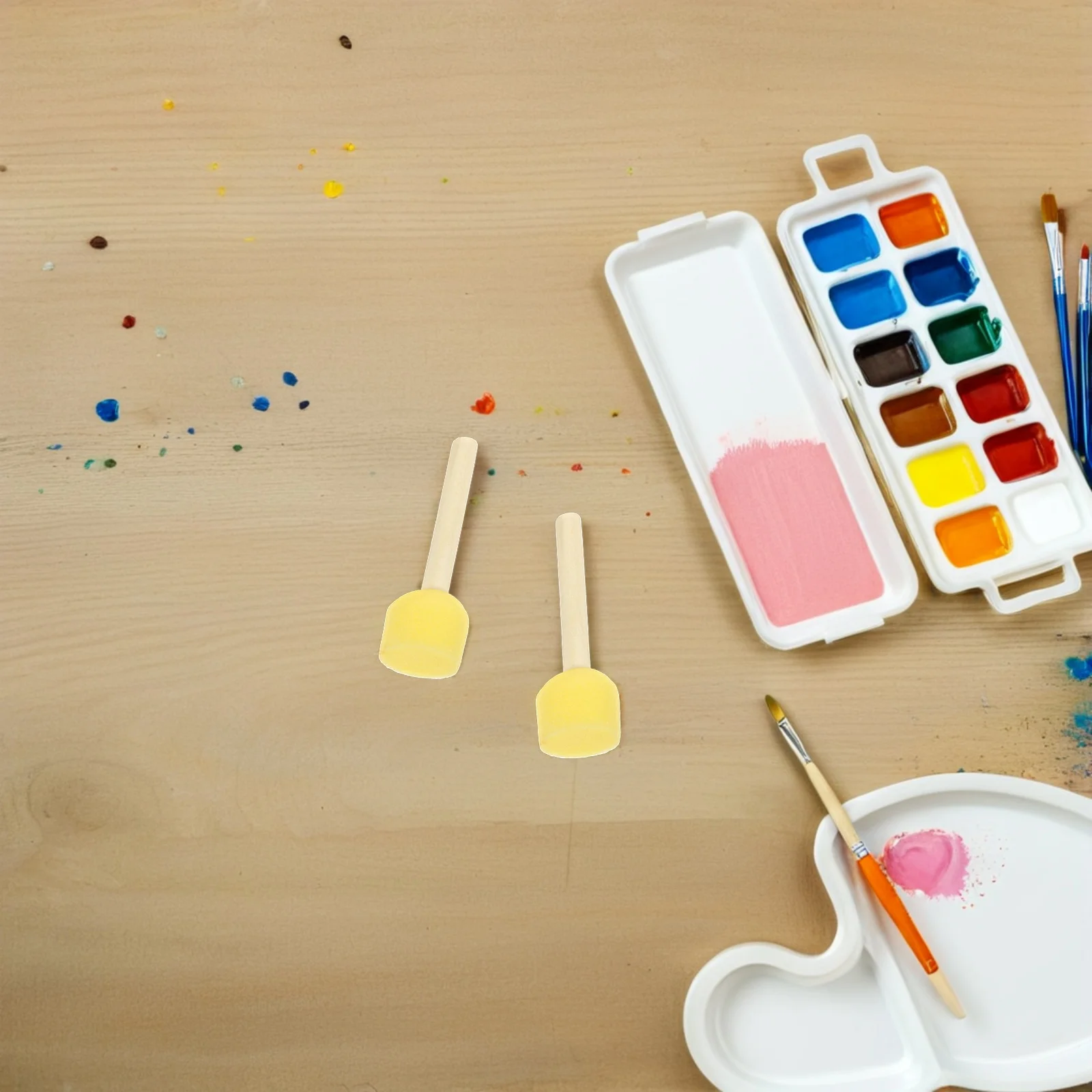 

40Cps Round Foam Sponge Paint Brush Wood Handle Reusable Craft Stencil Brush Kids Painting Sponge Brushes Art Paint Brushes