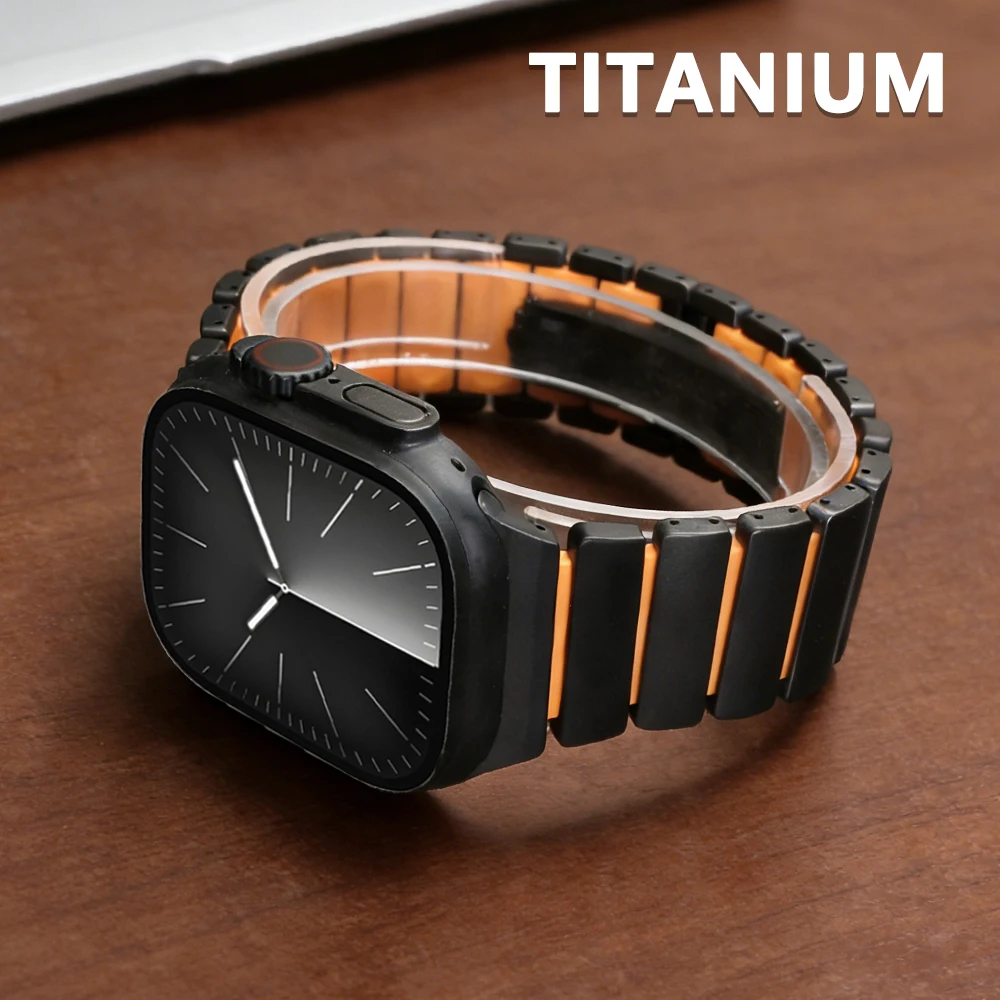 

Роскошный титановый ремешок для Apple Watch Band Ultra 3, 49 мм, 46 мм, 45 мм, 44 мм, мужской резиновый ремешок для Iwatch Series 11, 10, 9, 8, 7, 6, 5, 4, SE 3