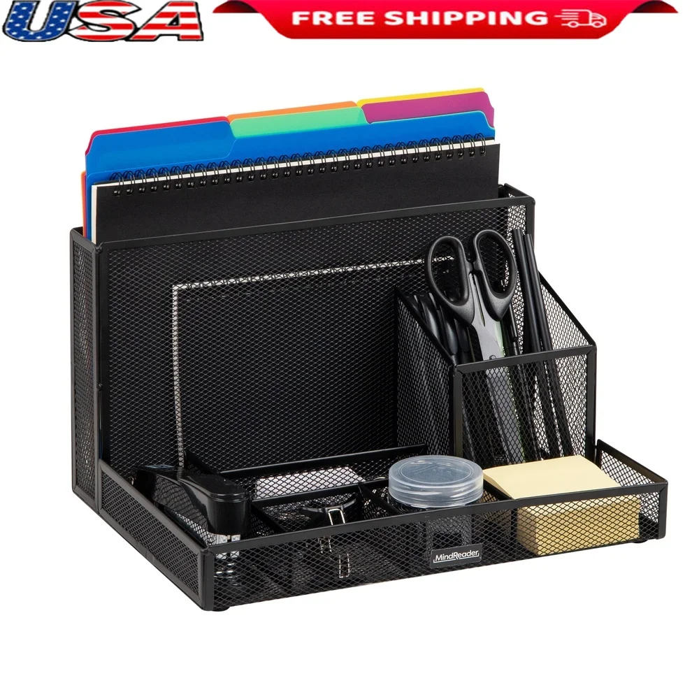 

Desktop Organizer Office Supplies Vertical File Storage Metal Mesh Compartment Set New Employee Starter Pack Home Office College
