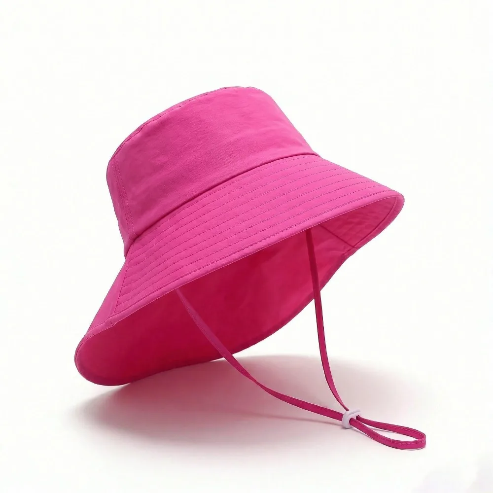 

Wide-Brimmed Children's Sun Hat Breathable Lightweight Summer Bucket Hat Solid Color UV Protection Neck Scarf Sun Cap