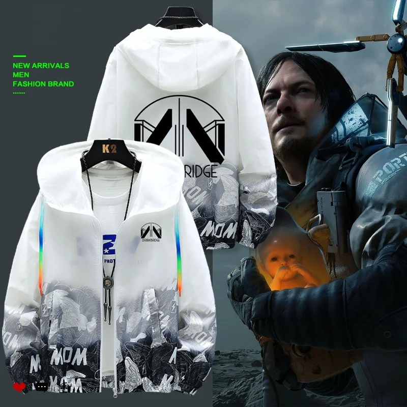 

ex Летняя легкая полиэстеровая куртка с капюшоном, дышащая солнцезащитная цветная веревка, мужская верхняя одежда, повседневная свободная посадка на молнии...