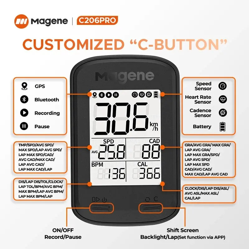 Magene C206Pro GPS Road MT Bike Computer ANT Bluetooth Wireless Odometer Speedometer for Cycling Waterproof Auto Backlight TP St