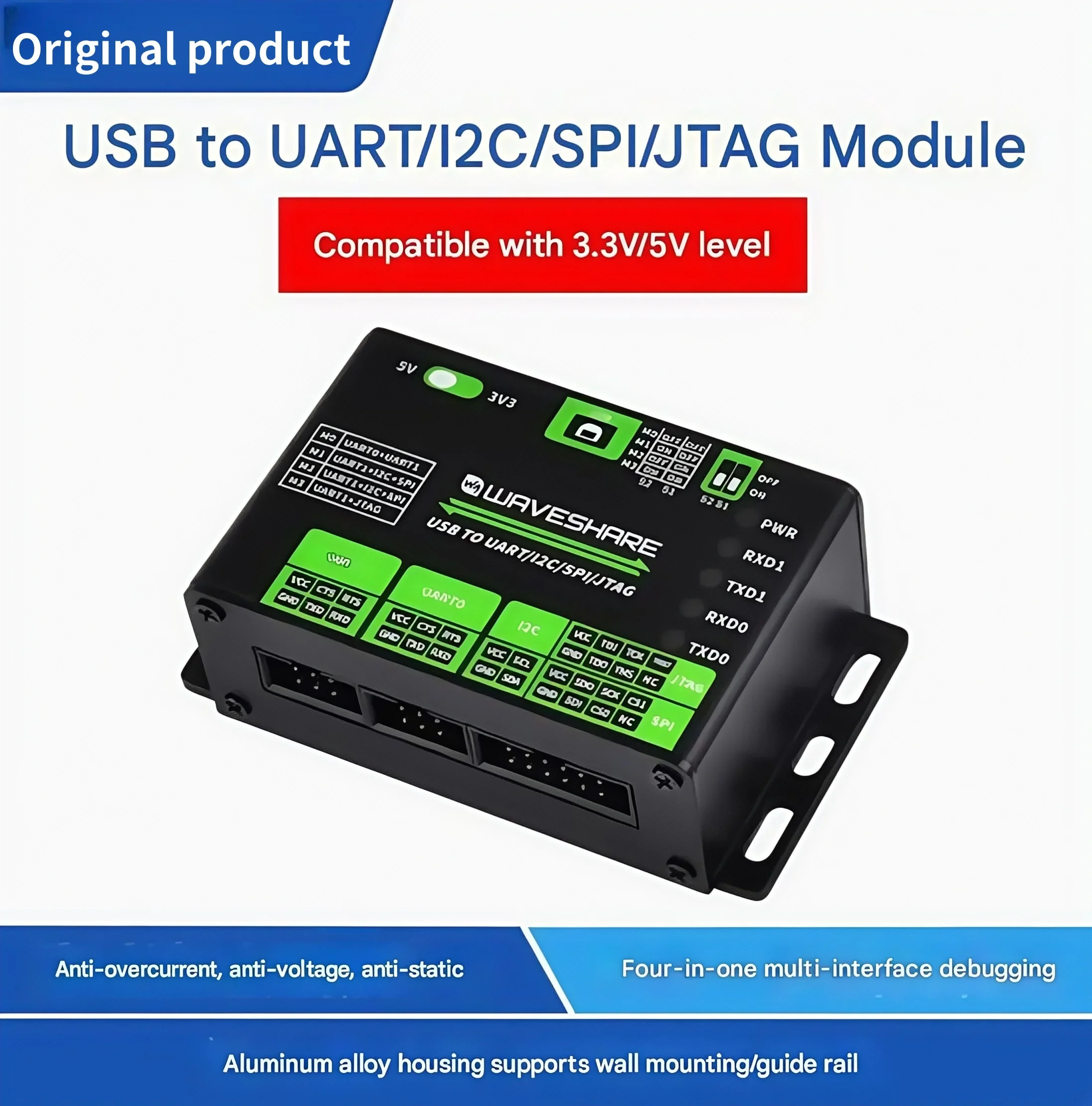 USB to UART/I2C/SPI/JTAG converter Downloader Serial port module Aluminum alloy shell