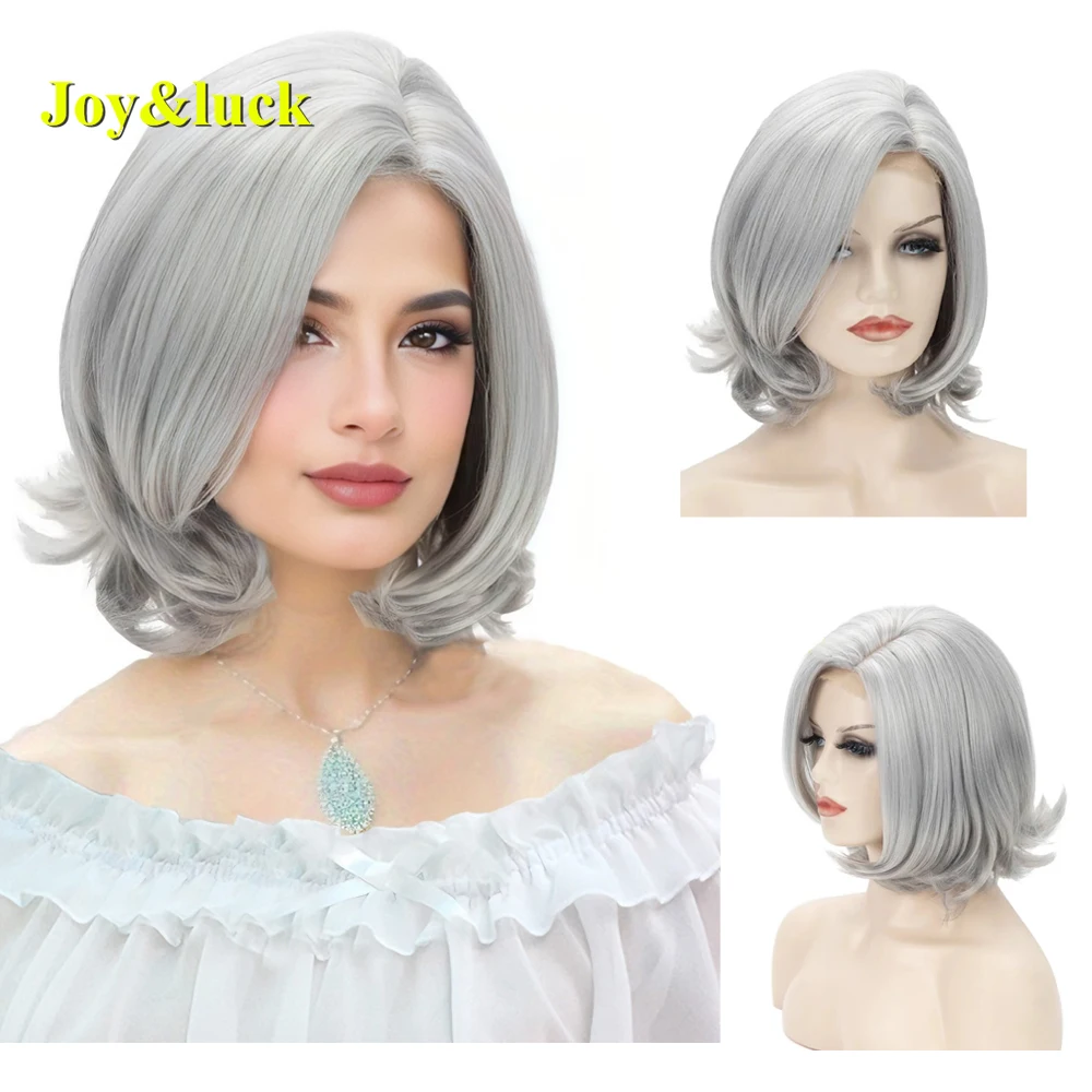 

Synthetic Bob Wig Short Silver Gray Bob Straight With Middle Part Hair Wigs For Women Daily Or Party Use Natural Hair