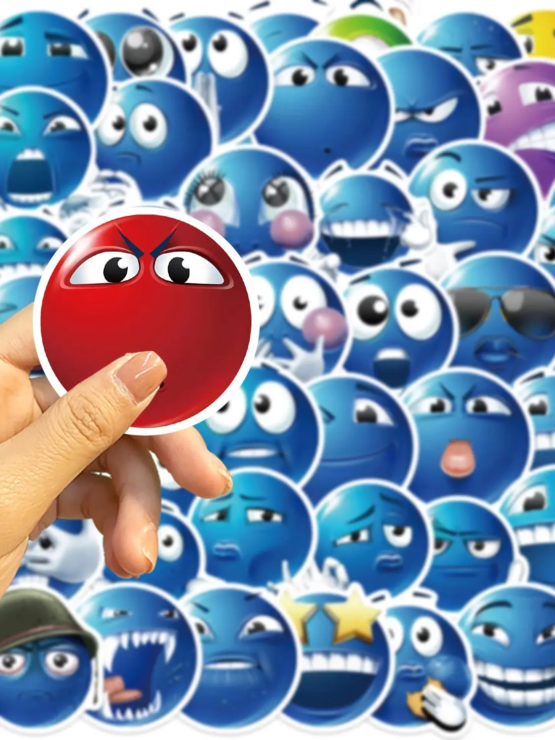 50 STKS Blauwe Bonen Emoticon Pack Collectie Stickers Herbruikbare PVC Decals voor Scrapbooking Laptops Waterflessen Auto School - afbeelding 2