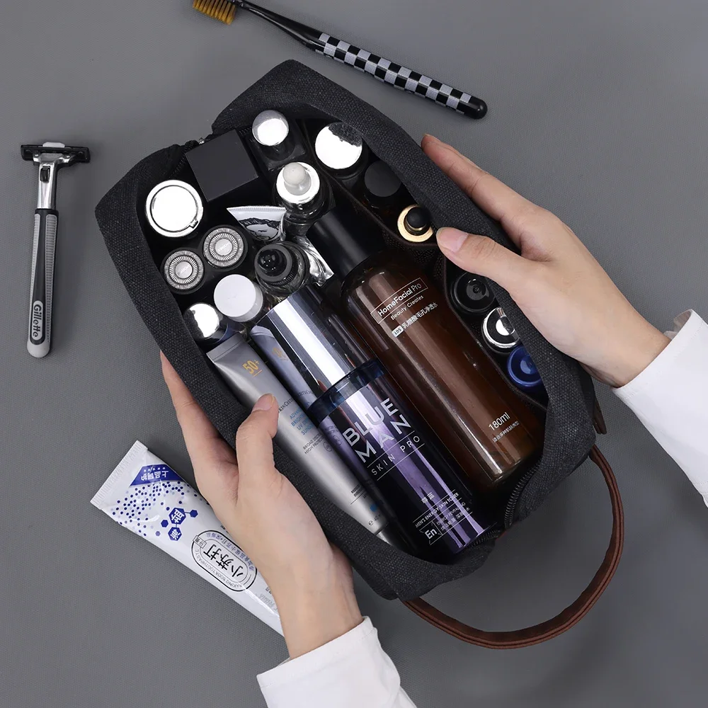 سعة كبيرة جلدية قماش الرجال غسل الحلاقة النساء أدوات الزينة تخزين تجميل ضد الماء السفر المنظم الرجعية حقيبة مستحضرات التجميل أكياس #3